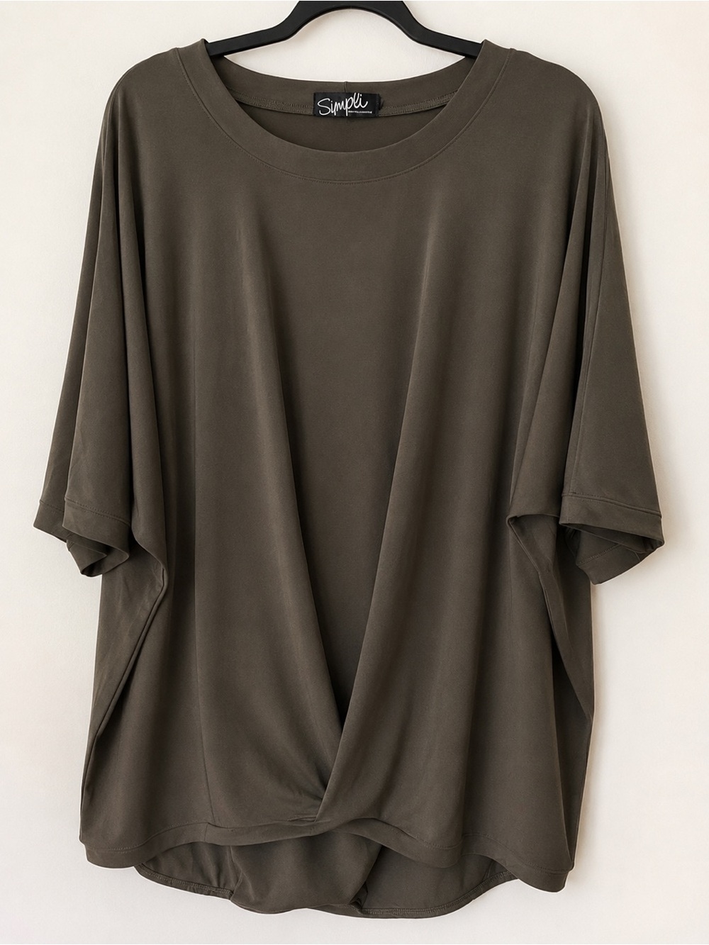 Sympli 1X-2X Oversized Drape Top Taupe Olive Made in Canada Relaxed Fit